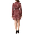 thumbnail image 3 of INSPIRE CHIC Robe Courte à Fleurs pour Femme, Taille Smockée, Manches Bouffantes, Encolure à Nouer, L Bourgogne, 3 of 7