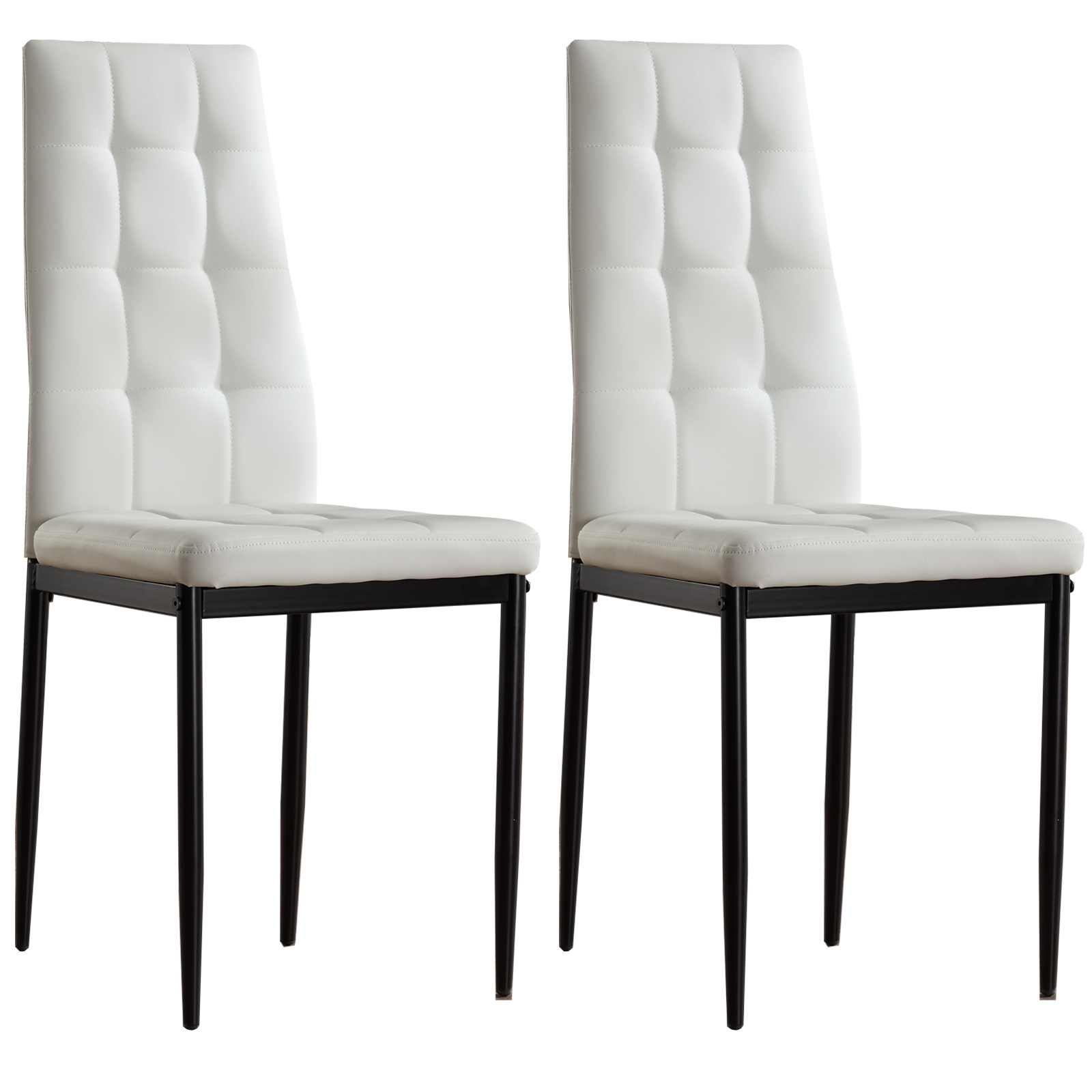 EiweLive Dining Chairs Set of 2, White High Back Armless PU Leather Kitchen Chairs for Dining