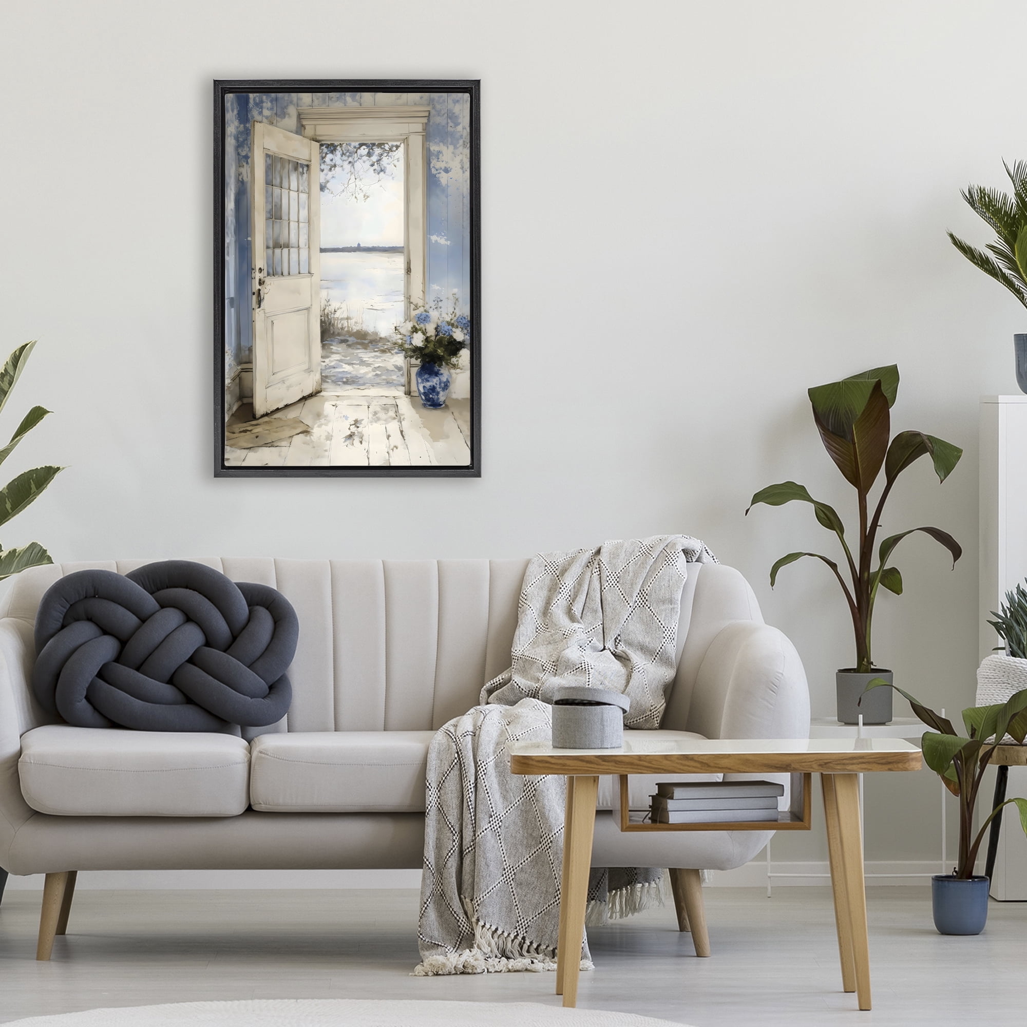 Stupell Industries Blue Country Cottage Doorway Black Framed Floater Canvas Wall Art, design by LSR Design Studio