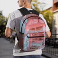 thumbnail image 3 of Gukieu Pastel Pink Beach Cafe Print Backpack, Waterproof Backpack with Adjustable Shoulder Straps, Suitable for Campus, Business, Travel, Unisex, 3 of 6