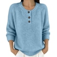 thumbnail image 2 of Only Moment Blue Womens Long Sleeve Sweater Crew Neck Deco Buttons Long Sleeve Casual Sweaters Ribbed Knitted Pullovers Warm Soft Sweater Jumper Tops Fall Winter Trendy Outfits 3XL, 2 of 5