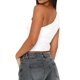 thumbnail image 3 of Blusa Asimétrica de Punto Fruncido con un Hombro Al Descubierto para Mujer, Estilo Y2K, Verano 2025 S, 3 of 8