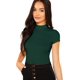thumbnail image 1 of Camisetas cortas de punto de manga corta con cuello alto alto para mujer Verde oscuro M Verde oscuro M Xishao ropa, 1 of 2