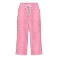 thumbnail image 5 of Zysthvn Cropped Womens Capris for Summer Casual Straight Leg Striped Pants for Women Loose Button with Pockets Drawstring, 5 of 5