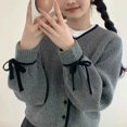 thumbnail image 2 of Cárdigan de punto gris de estilo coreano Deeptown, suéteres casuales vintage y acogedores para mujeres jóvenes, prendas de abrigo estéticas Harajuku para otoño, 2 of 5