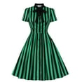 thumbnail image 1 of Femmes Rétro1950 Manches Courtes Robe Rayée Noeud Papillon Vintage Cocktail Retour une Ligne Swing Midi Robe, 1 of 3