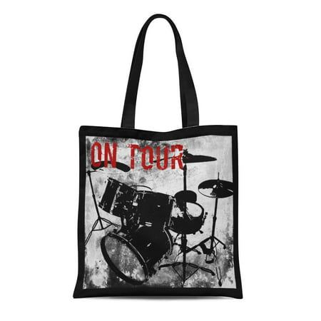 SIDONKU Canvas Tote Bag Drums on Tour Rock N Roll Band Music Kit Reusable Handbag Shoulder Grocery Shopping