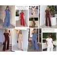 thumbnail image 4 of PRETTYGARDEN Women's Summer 2 Piece Matching Lounge Sets Short Sleeve Shirts Tops Wide Leg Pants Travel Airport Outfits, 4 of 7