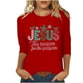 thumbnail image 3 of JURANMO Womens Christmas Shirts Loose Fit Casual Round Neck Tshirts Trendy Letter Graphic Print 3/4 Sleeve Pullover Tops Red S Sales Today, 3 of 5