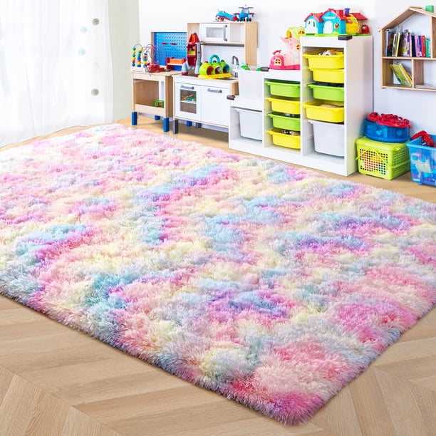 Alfombra de área suave con forma de arcoíris esponjosa, 183 x 274 cm, ISEAU