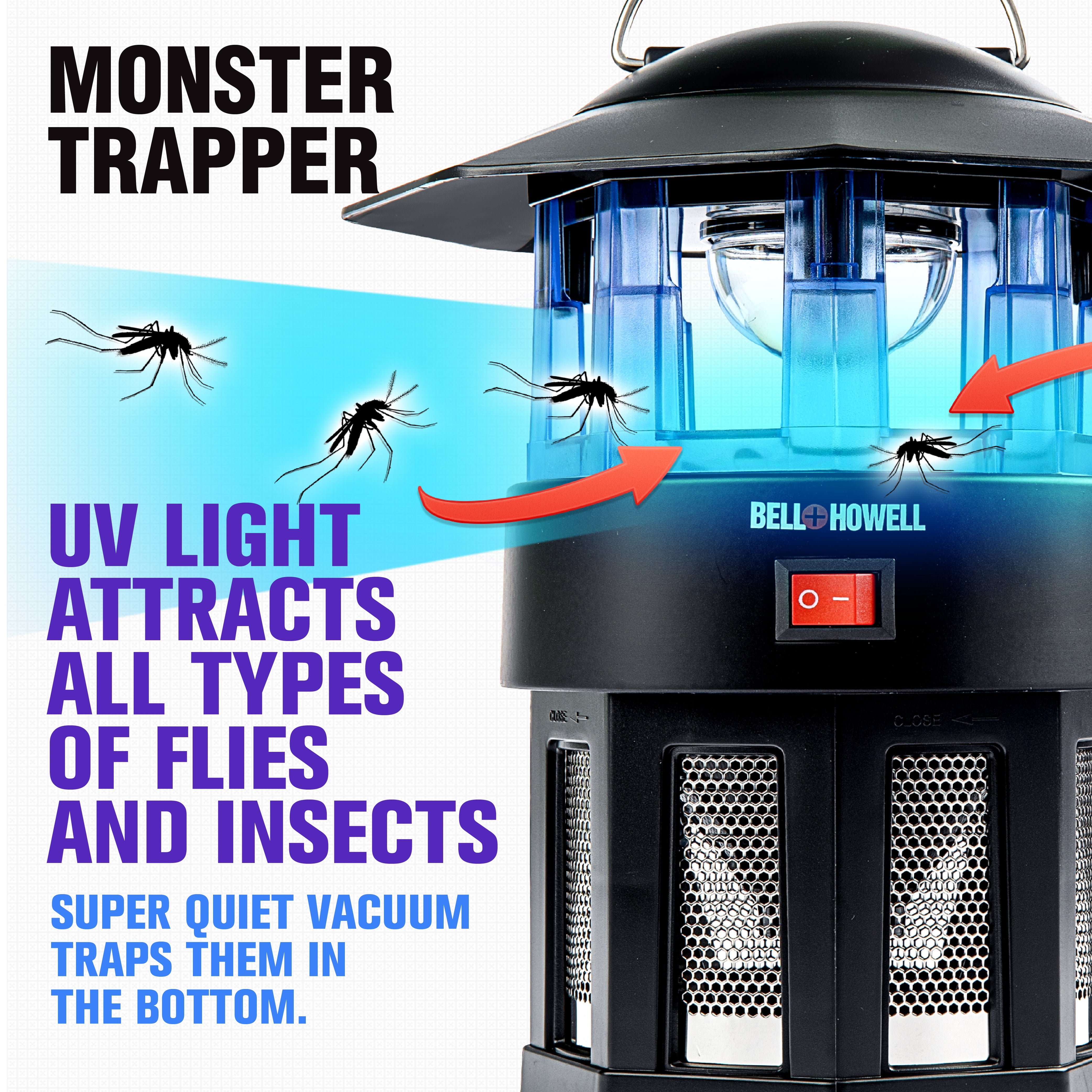 Bell+Howell Monster Trapper - The Ultimate Bug Killer, UV Light Attracts Insects Vacuum Fan Traps Insects As Seen On Tv