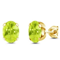 Gem Stone King 18K Yellow Gold Plated Silver Yellow Lemon Quartz Stud Earrings for Women Men | 2.20 Cttw | Gemstone Birthstone | Oval 8X6MM