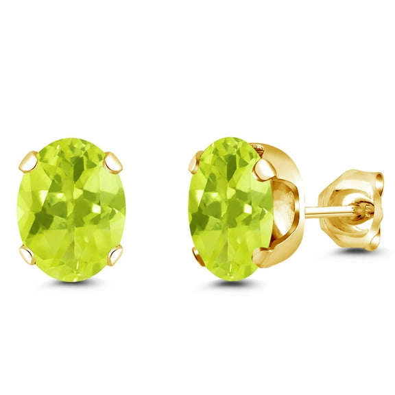 Gem Stone King 18K Yellow Gold Plated Silver Yellow Lemon Quartz Stud Earrings for Women Men | 2.20 Cttw | Gemstone Birthstone | Oval 8X6MM