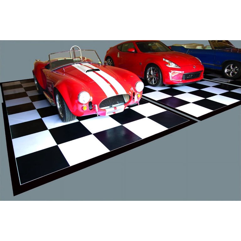 G-Floor 10' x 20' Imaged Parking Pad - Checkerboard with Black Border