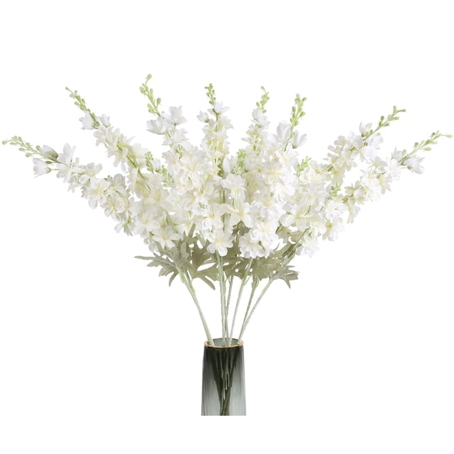 ICBOX 8 unidades de flores artificiales de delfinio blanco falsas de espuela de alondra, tallo de 33