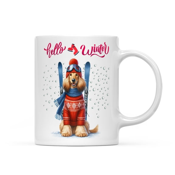 Hello Welcome Winter The Ski Afghan Hound Snowy Day Mug Dog Lover Coffee Tea Cup - 13013