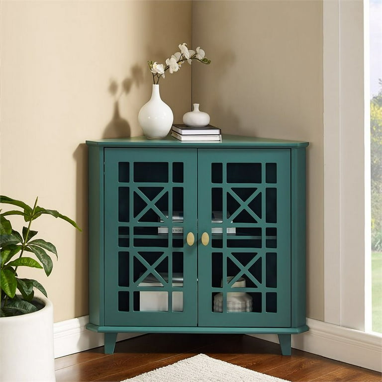 Pemberly Row Corner Accent Cabinet with 1 Adjustable Shelf in Dark