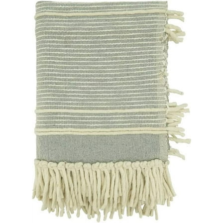 Fennco Styles Chunky Striped Throw Blanket with Tassel 50" W x 60" L - Grey Cotton Wool Woven Blanket for Couch, Bedroom, Living Room and Office Décor