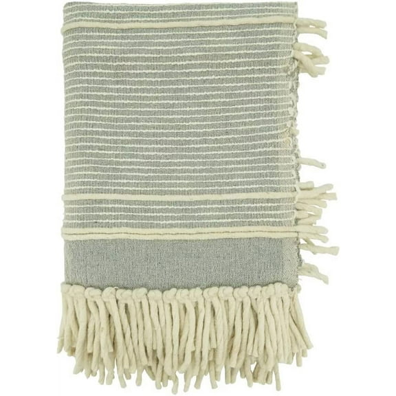 Fennco Styles Chunky Striped Throw Blanket with Tassel 50" W x 60" L - Grey Cotton Wool Woven Blanket for Couch, Bedroom, Living Room and Office Décor
