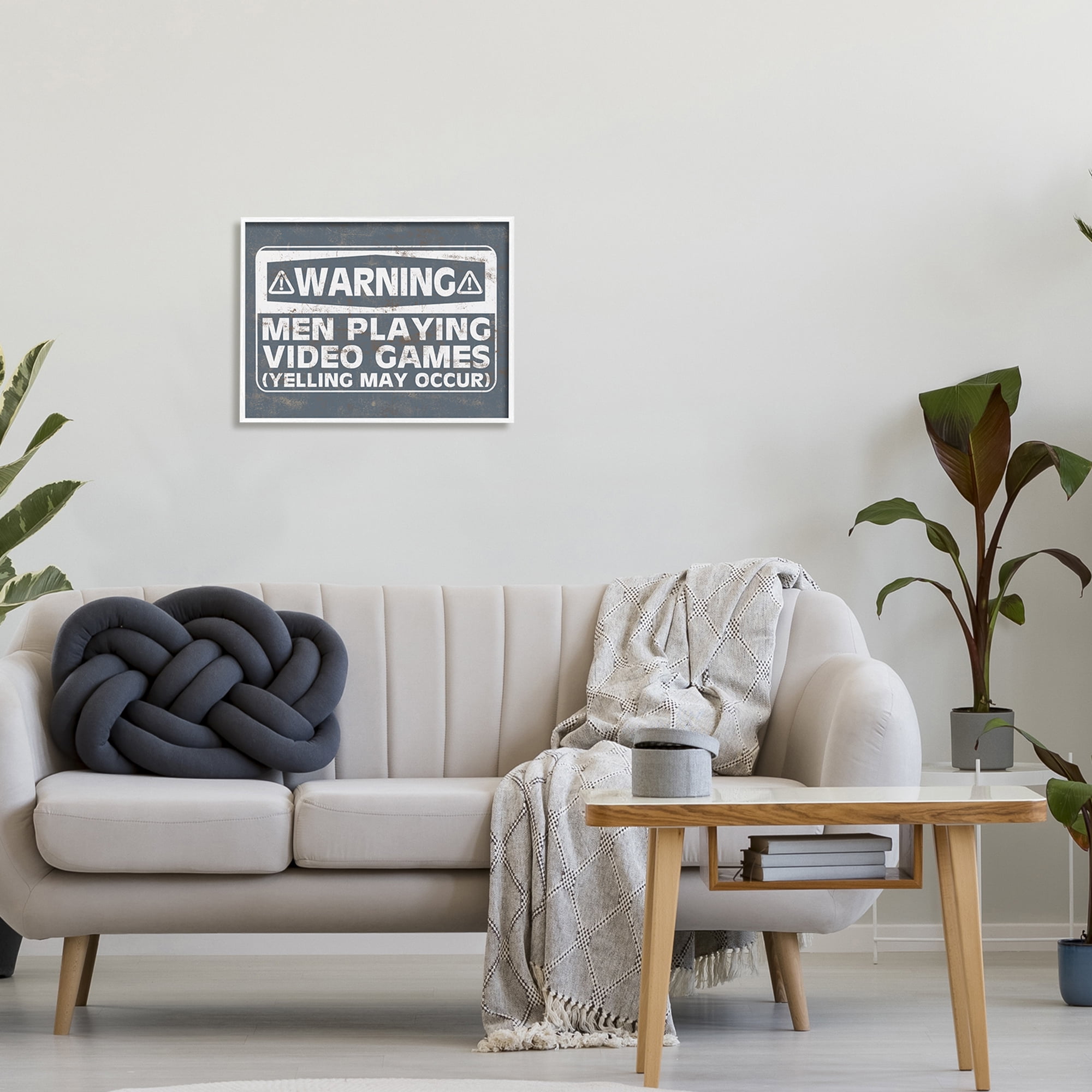 Stupell Industries Funny Men Playing Videogames Yelling Occurs Warning Sign,20 x 16, Design by Masey St. Studios