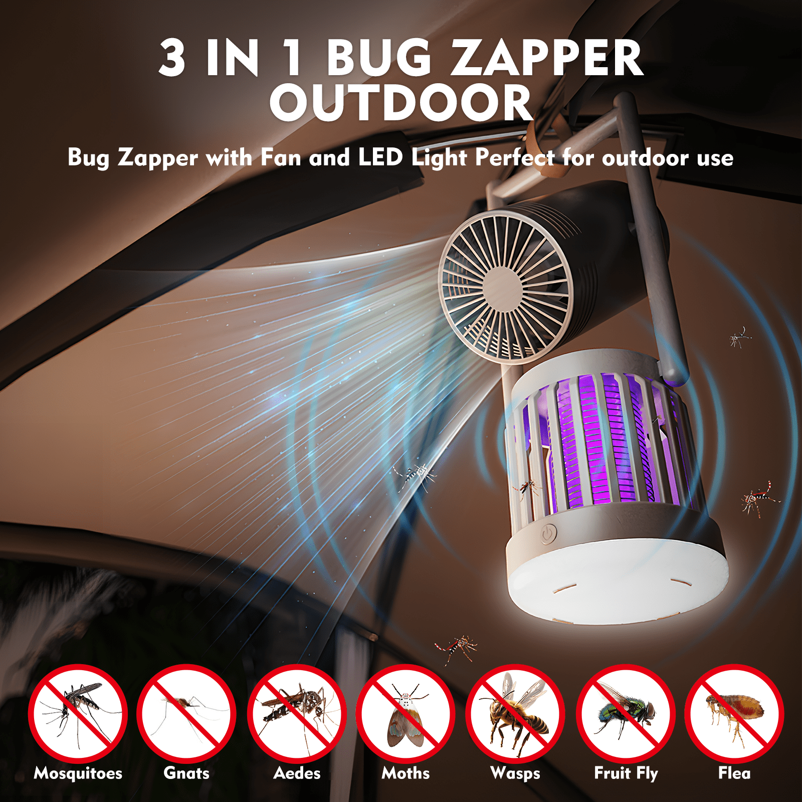 G · PEH Bug Zapper, Outdoor & Indoor Rechargeable Mosquito Killer Lamp with LED Light Electric Insect Traps for Home Camping Backyard Patio Garden
