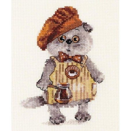 UPC: 4610009345345 | Basik Cat Barista 0-181 Counted Cross-Stitch Kit by Alisa