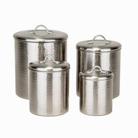 - 4 Piece Brushed Nickel Hammered Canister Set - 4Qt., 2Qt., 1.5Qt.,1Qt.