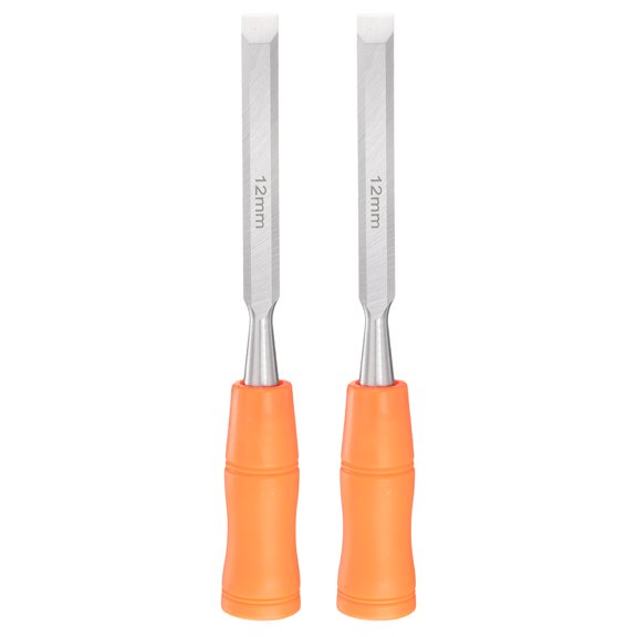 Uxcell 2pcs Wood Chisel 1/2" Carbon Steel Beveled Edge Blade Wood Working Flat Chisel with Plastic Non-Slip Handle for Woodworking Carving DIY Projects, Orange
