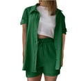 thumbnail image 2 of UVEASISHA 2 Piece Linen Set for Women Short Sleeve Button Down Shirts and Shorts Set Summer Casual Travel Outfits Green L, 2 of 5