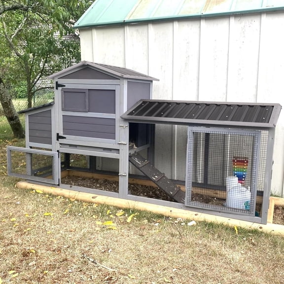 Aivituvin Chicken Coop with Chickens Mobile Hen House with Run Chicken House On Wheels Outdoor Poultry Cage Duck Coop,1 Unit