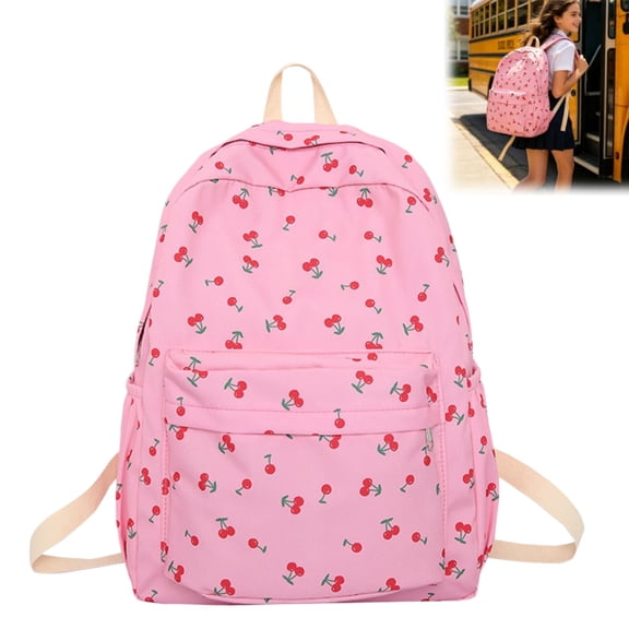 Cute Cherry Print School Backpack, Lightweight Casual Backpack for School, Waterproof Student Bookbag for Travel & Daily Campus Use