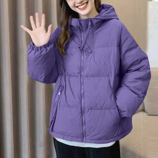 HongQid Womens Hoodies Puffer Jacket Zip Up Quilted Hooded Padded Down Winter Coats Long Sleeve Jackets with Pockets