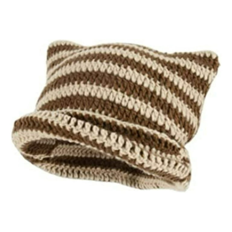 KDDYLITQ Polyester Beanie Funny Hat Knitted Striped Chunky Cuffed