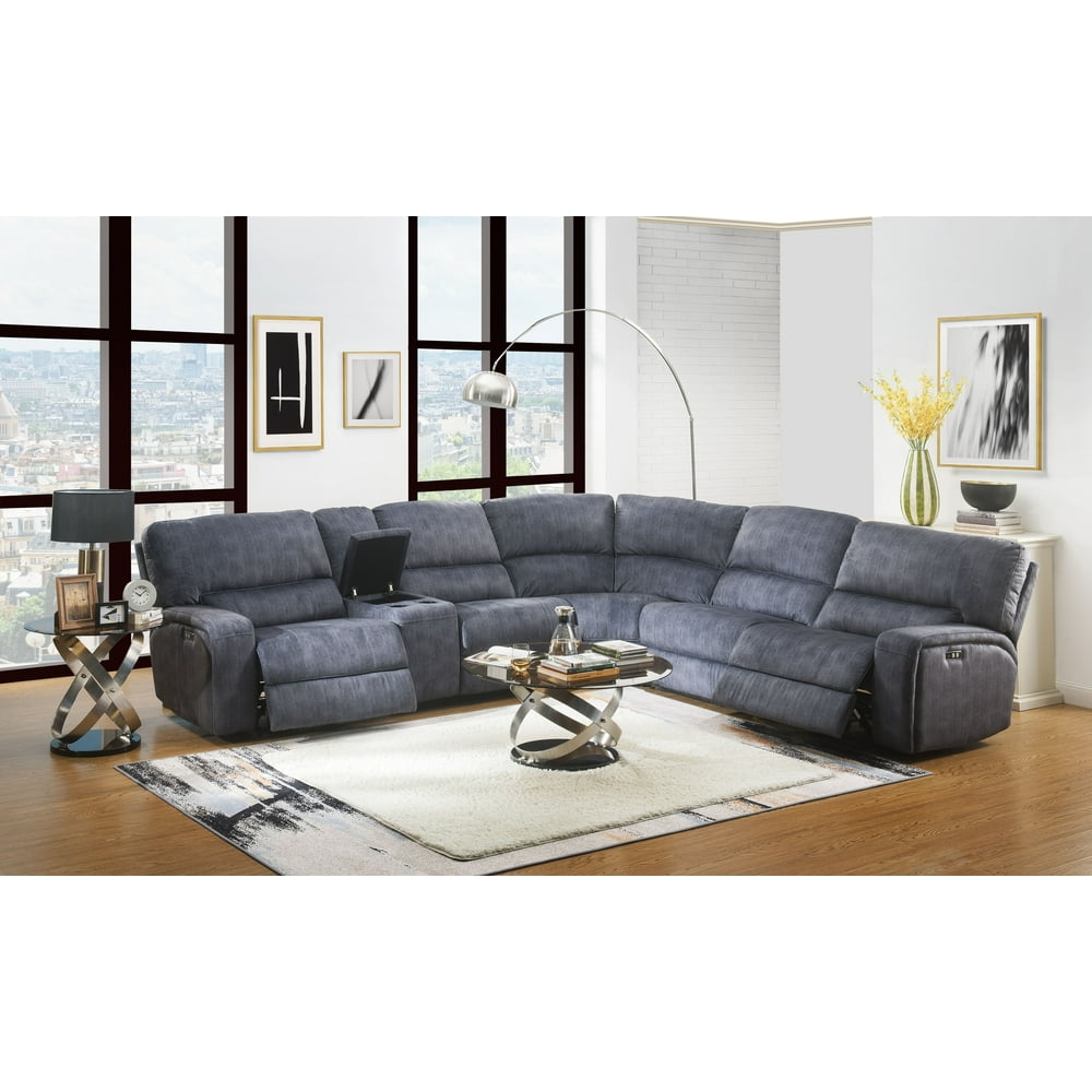Acme Saul Power Motion Sectional Sofa in Blue Denim Velvet Walmart