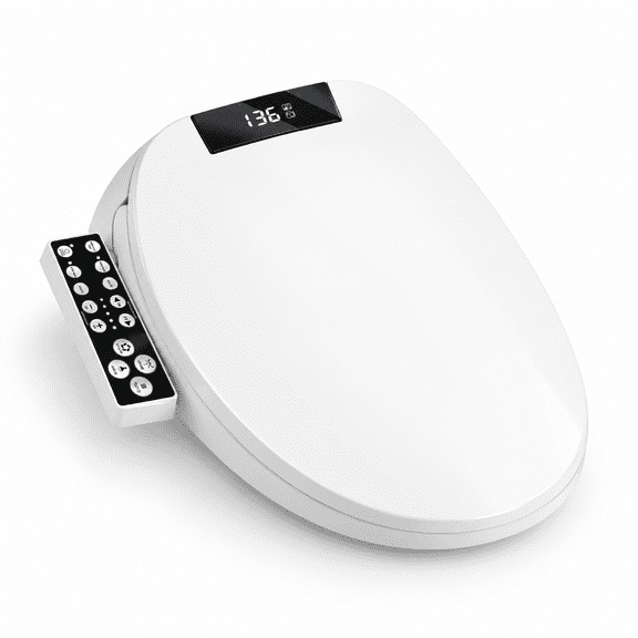Elongated Electric Heated Bidet Toilet Seat with Integrated Controls