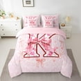 thumbnail image 2 of Castle Fairy Initial Monogrammed 7-Piece Bedding Comforter Set,Pink Bow King Bedding Sets,Floral Flower Ultra Soft Bed Sheets,Super Cozy Alphabet Bedroom Decorative, 2 of 7