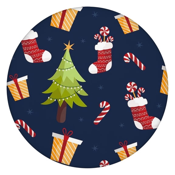 Festive Stripes Round Tablecloth 52 Inch, Elastic Edge Provides a Snug Fit for Christmas Entertainment Needs