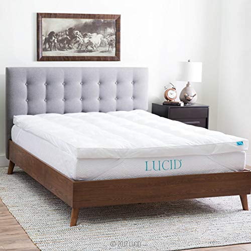 LUCID Ultra Plush 3 Inch Down Alternative Fiber Bed Mattress Topper - Allergen Free Pillow Top - Soft and Breathable Cotton Percale Cover - Queen Size , White