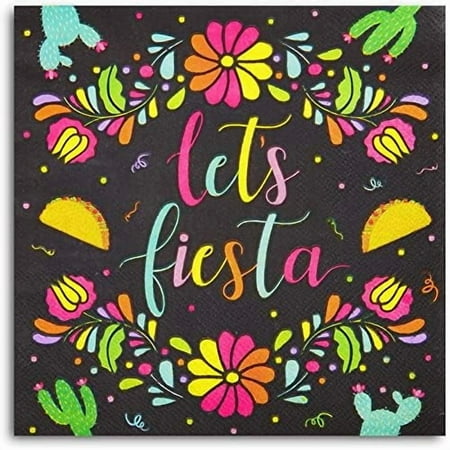 Party Napkins - Taco Napkins & Fiesta Party Decor - Disposable Fiesta Dinner Supplies for Mexican Celebration - Pack of 100 - Black - 6.5 x 6.5 In$$Home Decor, Kitchen, & Other
