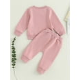 thumbnail image 3 of Happy Town Toddler Girl Fall Outfits Long Sleeve Letter Top and Long Pants Set Toddler Sweatsuits, 3 of 5