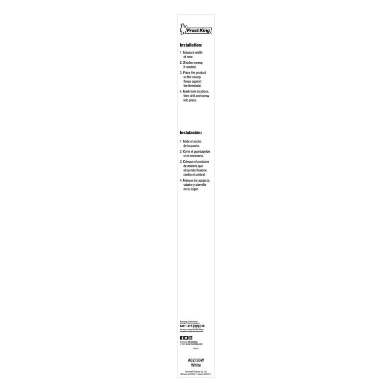 Frost King, Aluminum Door Sweep, A62/36WH, 2