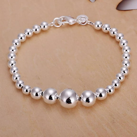 Women 925 Sterling Silver Bracelet Hollow Beads Balls 8 Inches 12MM Lobster L47