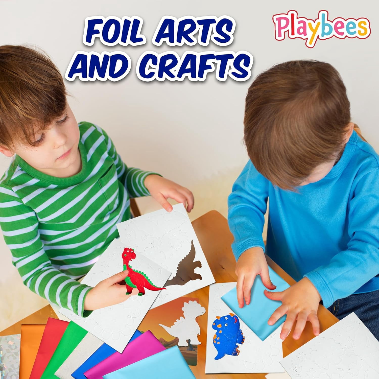 Playbees Foil Fun Dinosaurs - Preschool Arts and Crafts Kit for Kids- No Mess Art for Boys & Girls Ages 4, 5, 6, 7, 8, 9 Years Old - DIY Creative Activity - Art & Craft Activity - Art Supplier Toys