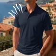 thumbnail image 2 of Polo Shirts for Men Cotton Pique Short Sleeve T-Shirts 3 Buttons UPF 50+ Collared Moisture Wicking Golf Polo Shirt,M,Dark Blue, 2 of 9
