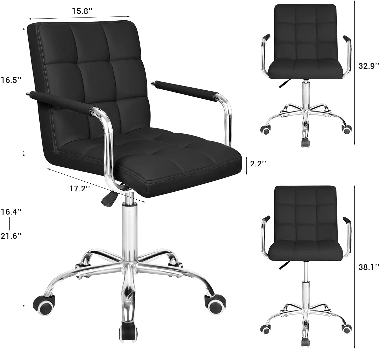 Lacoo Mid Back office chair PU Leather Adjustable Height Office Desk Chair 360 Degree Swivel with Armrest, Black