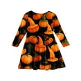 thumbnail image 4 of Abcomgle Little Girls Halloween Dresses Funny Witchs Hat Pumpkin Graphic T Shirt Dresses for Girls Cute A-Line Long Sleeve Dress Clothes for Girls Crewneck Casual Swing Dress Outfits,11-12 Years, 4 of 5