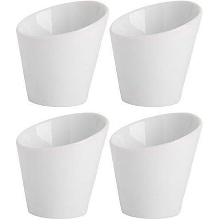 Farmhouse Decor Porcelain Dipping Bowls Sauce Dishes - Set of 4 Elegant White Soy Sause Dish (2.25 Oz Cone Shape)