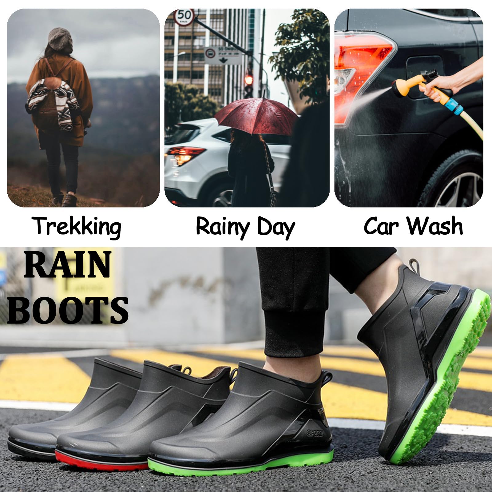 AUXDIQ Rain Boots Men Short Ankle Waterproof Rain Shoes Outdoor Garden Shoes