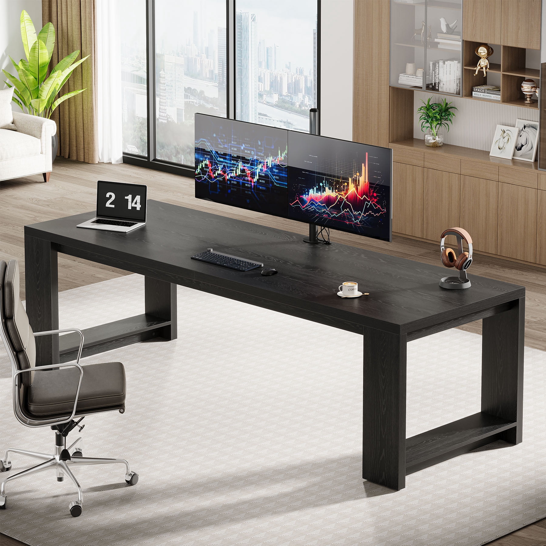 Tribesigns Two Person Desk, 86.61-Inch Extra Long Desk, Double Computer Writing Table, Black