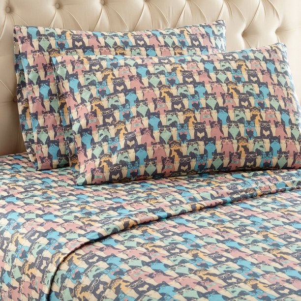 Micro Flannel® Printed Color Sheet Set, Twin XL, Kool Kats Walmart
